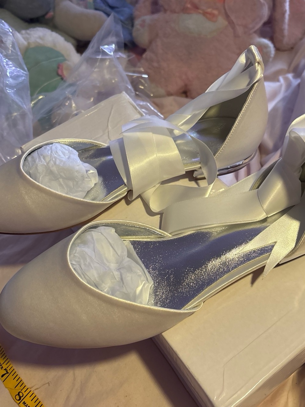 Wedding Satin Ribbon Tie Ballet Flats - Ivory Women Shoes